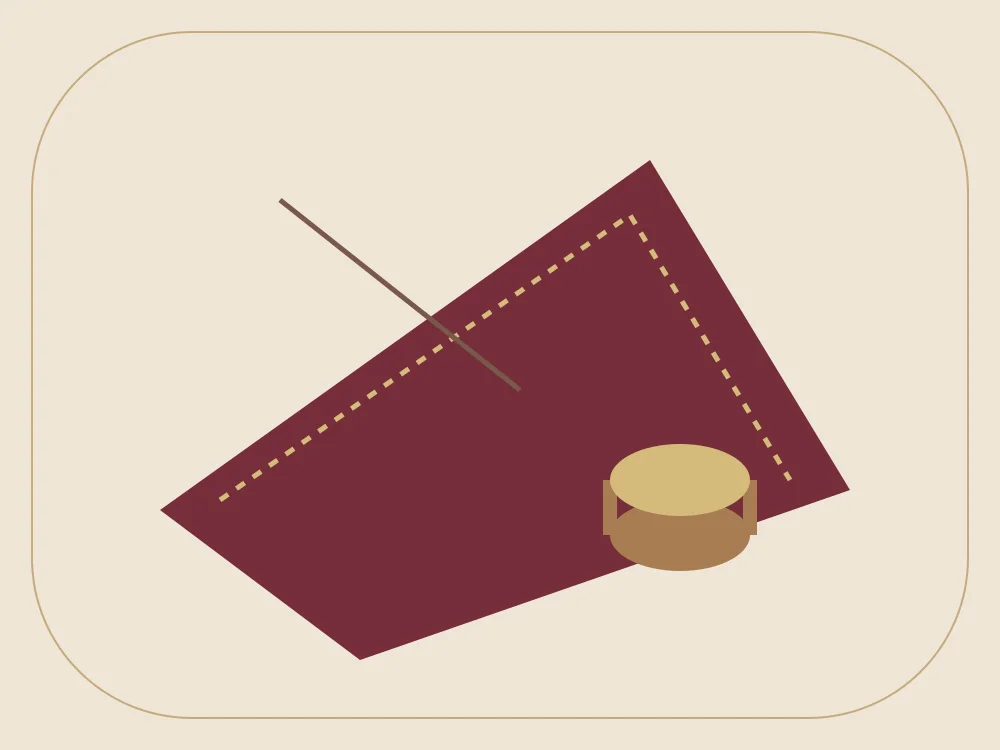 Illustrated placeholder for saree fabric, stitching and a spool of thread