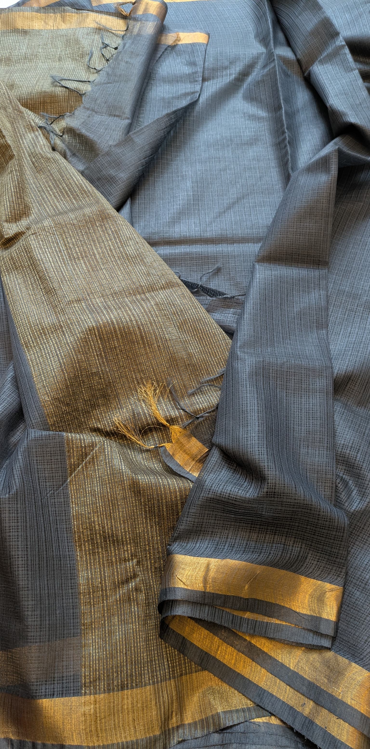 Slate Grey Kota Silk with Antique Gold Zari Border