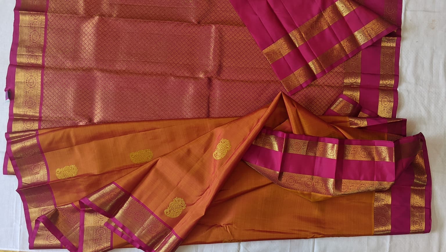 golden mustard pure kanchi silk saree