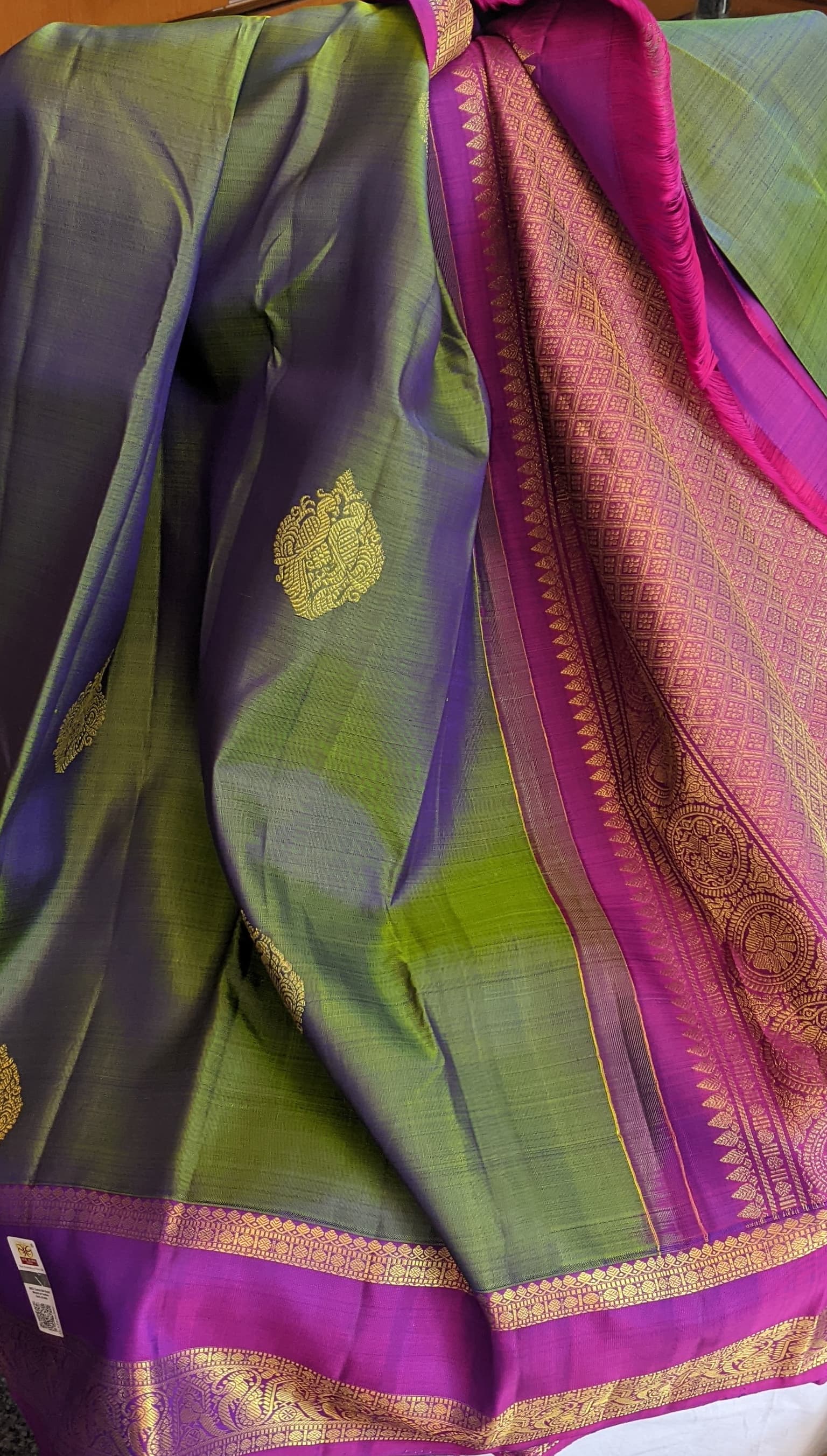 olive green pure kanchipuram silk saree
