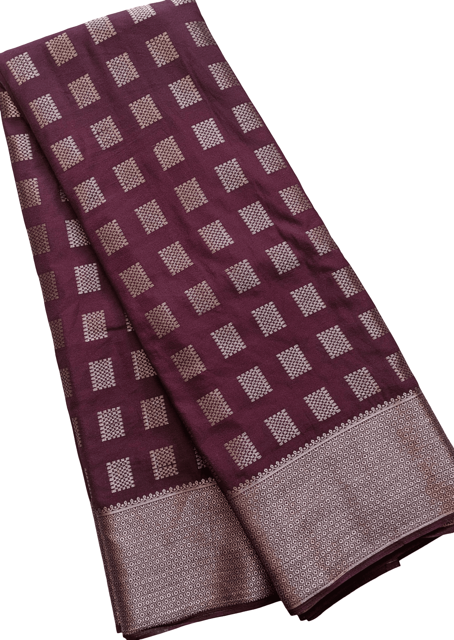 Wine Colour Fancy Silk Saree with Golden Woven Motifs