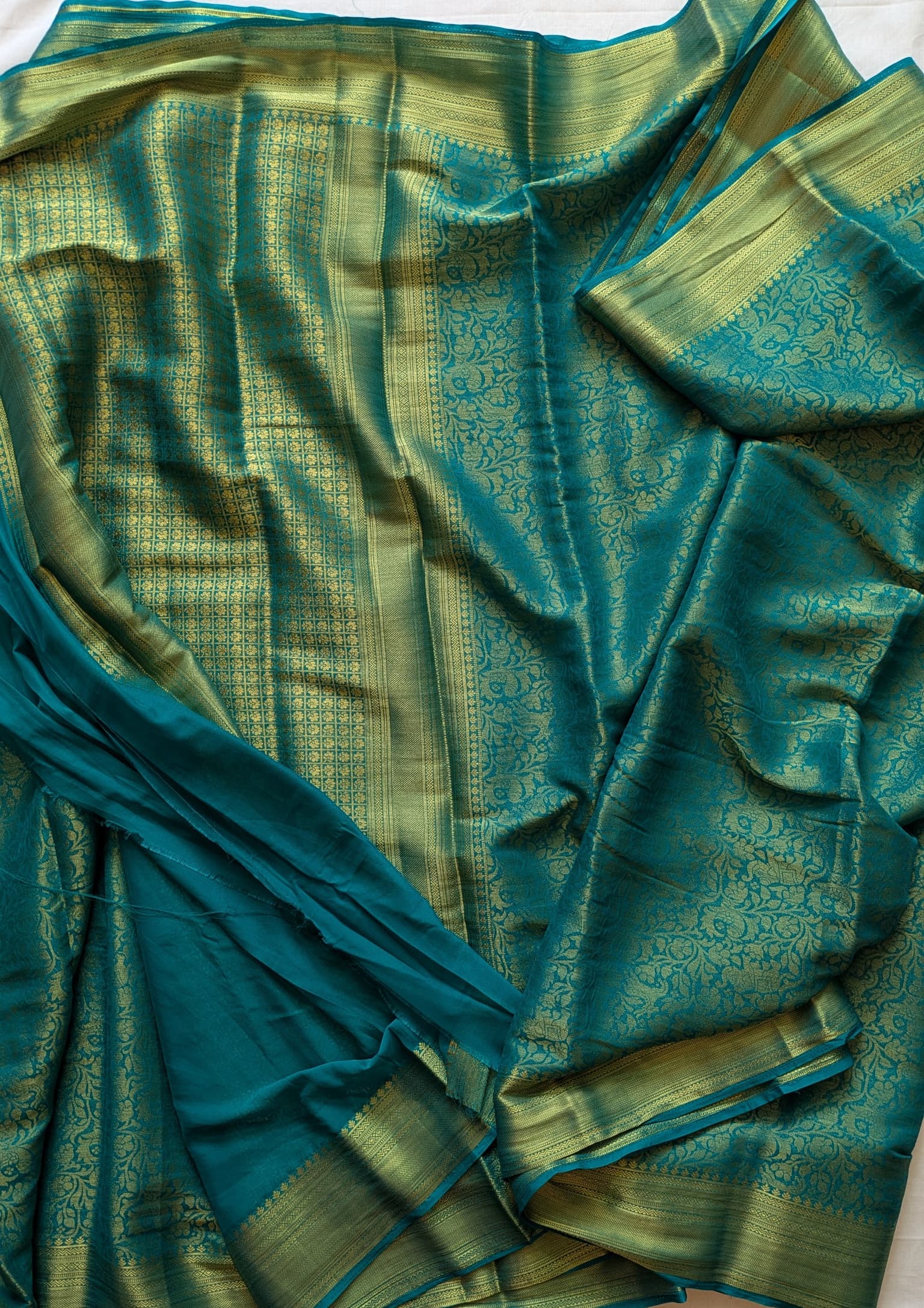 Rama blue brocade semi mysore crape silk saree